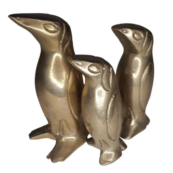 Brass Penguins Set of Three Vintage - Picture 1 of 9
